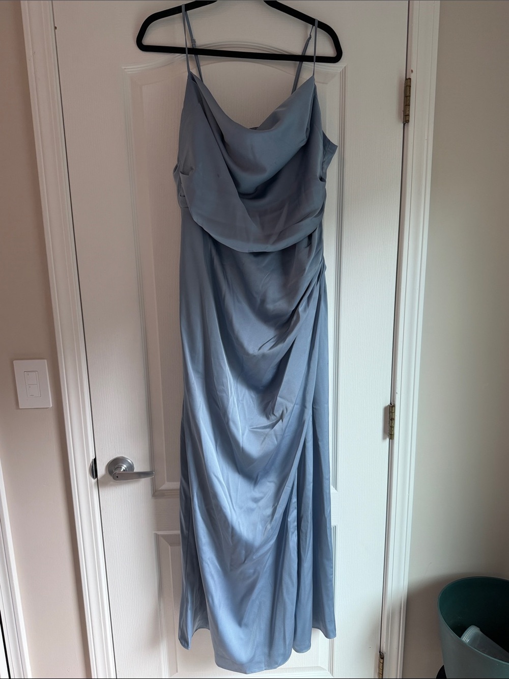 Birdy Grey Lydia Matte Satin Dress - Dusty Blue 0X - unhemmed